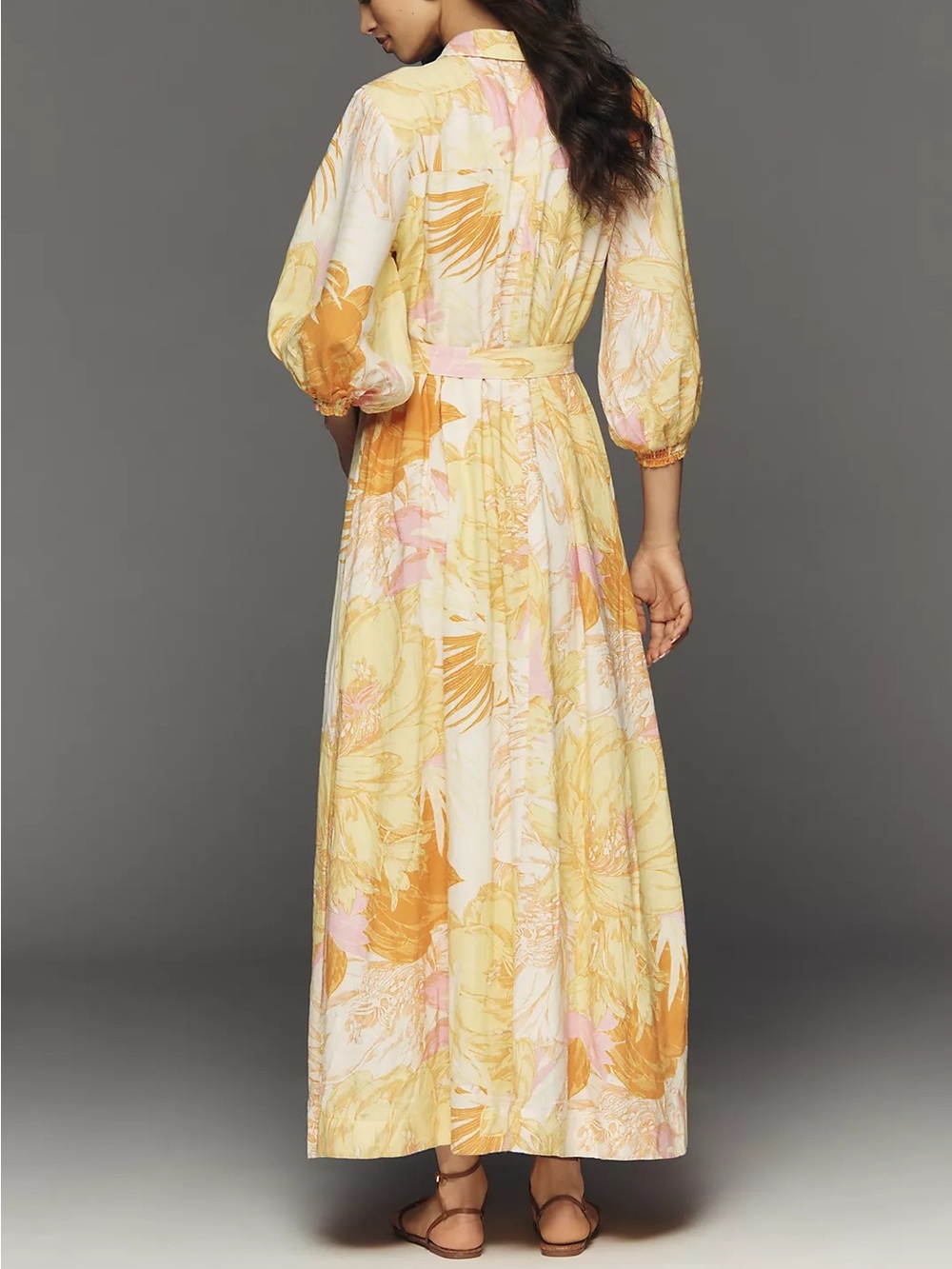 Anthropologie Maeve Mona Linen Maxi Shirtdress Dress in Pink Floral NWT - Picture 2 of 6